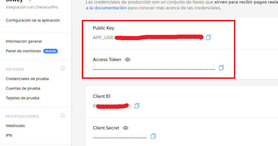 Mercado Pago Credentials